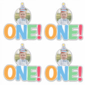 Eén foto verjaardag Cupcake Topper Sticker (Voorkant)