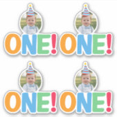 Eén foto verjaardag Cupcake Topper Sticker (Voorkant)