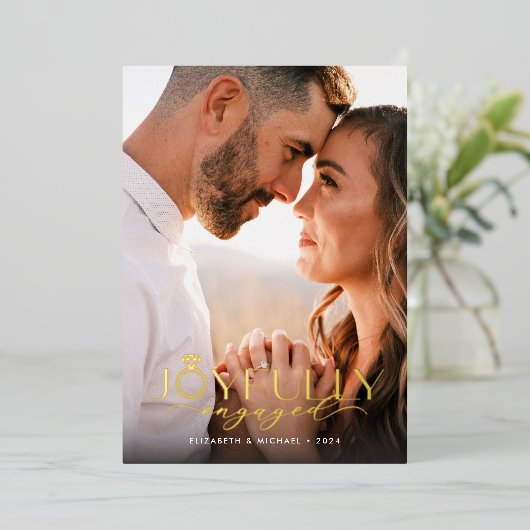 Eén foto-Verloving met Joyful Folie Feestdagenkaart (Staand Voorkant)