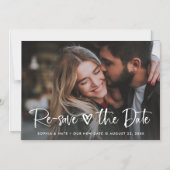 Eén foto | Wit hart en script Datum wijzigen Magnetische Uitnodiging (Voorkant)