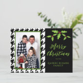 Een foto Zwart-wit Houndstooth Feestdagenkaart (Staand voorkant)