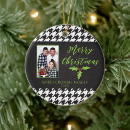 Een foto Zwart-wit Houndstooth Keramisch Ornament