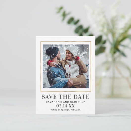 Één Fotohuwelijk Sla het Briefkaart van de Datum o (Staand voorkant)