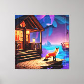 Een Fox Zittend Voor De Cabin-47567 Canvas Afdruk (Voorkant)