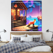 Een Fox Zittend Voor De Cabin-47567 Canvas Afdruk (Insitu (Slaapkamer))