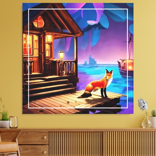 Een Fox Zittend Voor De Cabin-47567 Canvas Afdruk (Insitu (Woonkamer))
