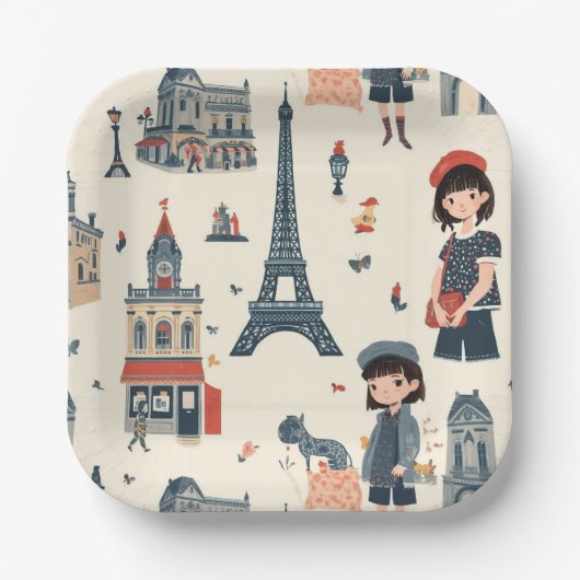 Een Franse meidengrootse uitstap Papieren Bordje (Voorkant)