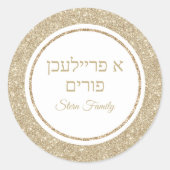 Een Freilichen Purim Hebrew Elegant Gold Glitter Ronde Sticker (Voorkant)