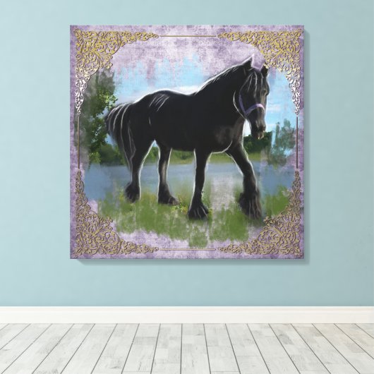 Een Friesian Beauty - Verpakt Canvas Afdruk (Insitu (Houten vloer))