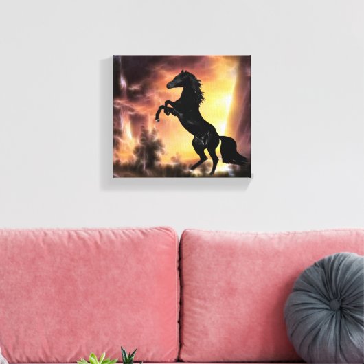 Een Friesian Stallion Hord Canvas Afdruk (Insitu (Woonkamer))