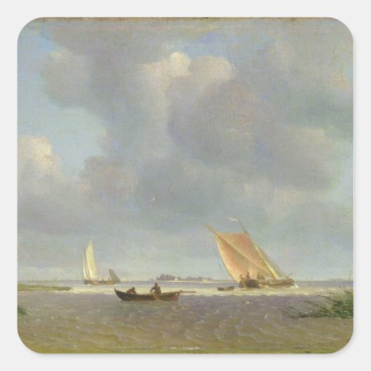 Een frisse bries op de Elbe, c.1830 Vierkante Sticker (Voorkant)