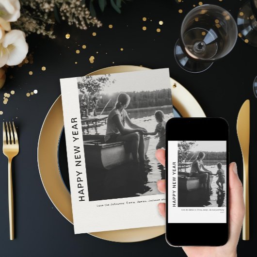 Een frisse start minimale nieuwjaarsfoto feestdagenkaart