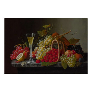 Een fruitig stilleven met champagne perfect poster