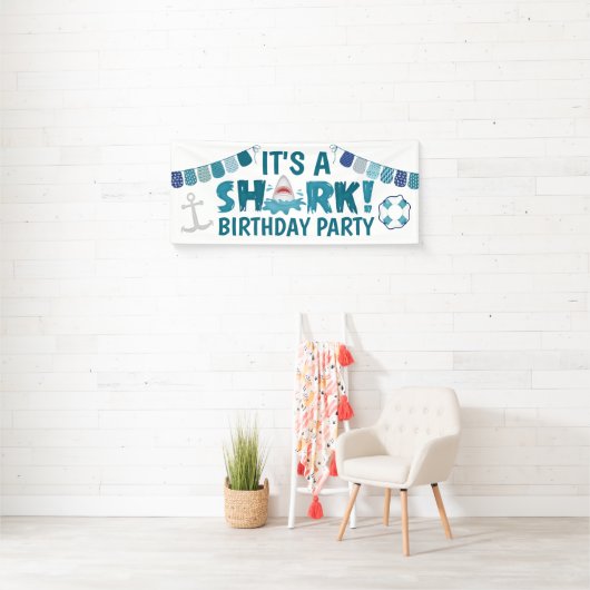 Een Fun SHARK Birthday Party Kind Banner (Insitu)