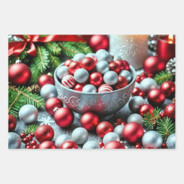 Een functie met rode en zilveren borbels inpakpapier vel