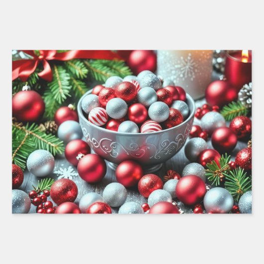 Een functie met rode en zilveren borbels inpakpapier vel (Voorkant)