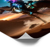 Een futuristisch Man Paardrijden in de woestijn Poster (Hoek)