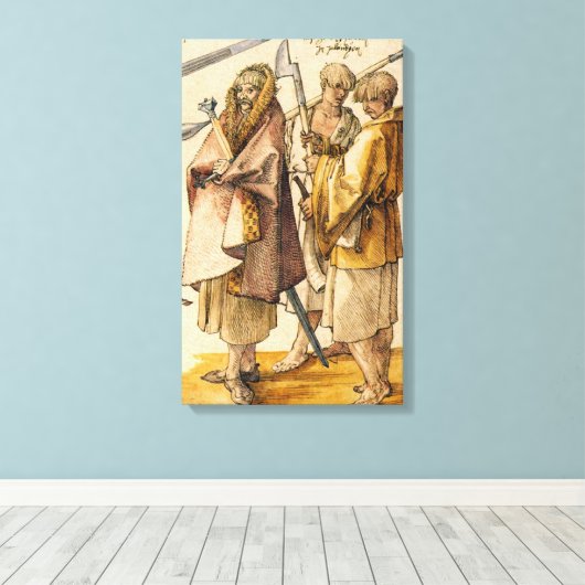 Een Gallòglach en twee kernen - Albrecht Dürer Canvas Afdruk (Insitu (Houten vloer))