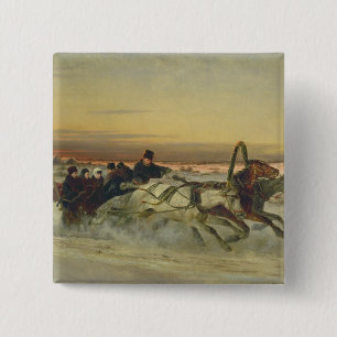 Een Galloping Winter Troika in Dawn Vierkante Button 5,1 Cm