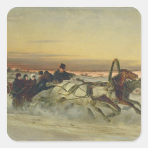 Een Galloping Winter Troika in Dawn Vierkante Sticker