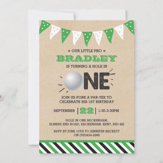 Eén gat | Golf 1st Birthday Par-t-shirt Kaart (Voorkant)