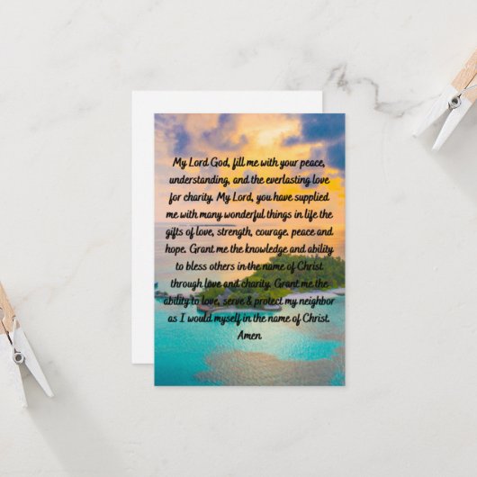 Een gebed voor liefdadigheid en liefdadigheid, vla kaart (Voorkant / Achterkant in situ)