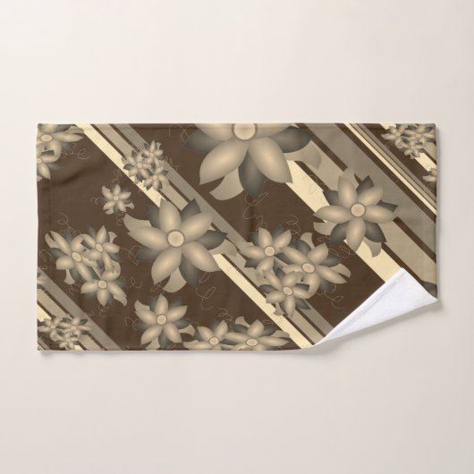 Een gebloemde handdoek set met chocolade bruin (Handdoek)