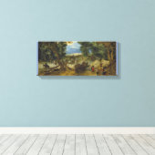 Een gebogen landschap met reizigers op een pad canvas afdruk (Insitu (Houten vloer))