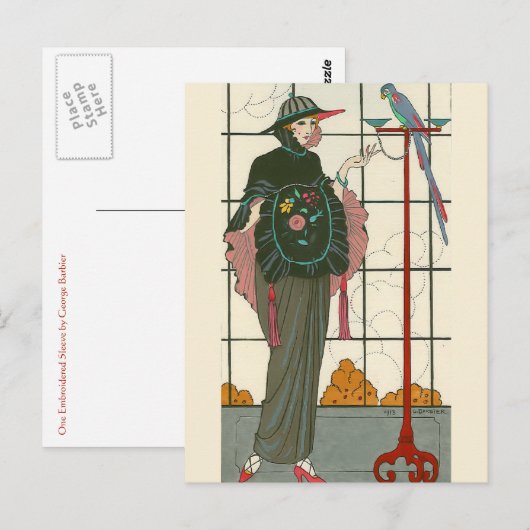 Eén geborduurd Sleeve van George Barbier Briefkaart (Voorkant / Achterkant)