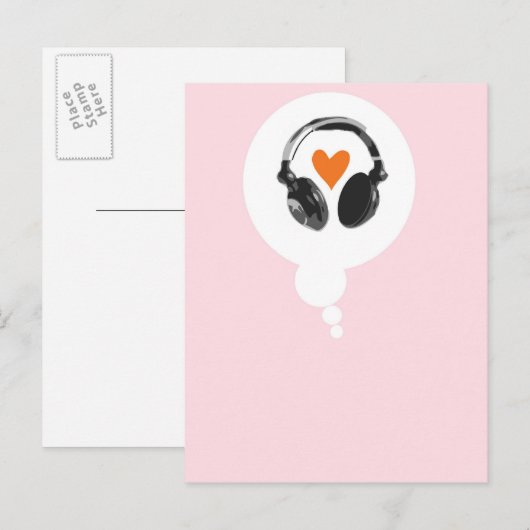Een gedachtenbel met een hart en een hoofdtelefoon briefkaart (Voorkant / Achterkant)