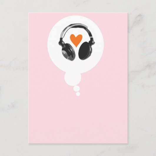 Een gedachtenbel met een hart en een hoofdtelefoon briefkaart (Voorkant)