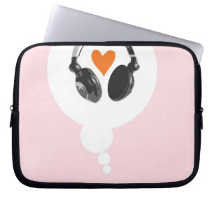 Een gedachtenbel met een hart en een hoofdtelefoon laptop sleeve