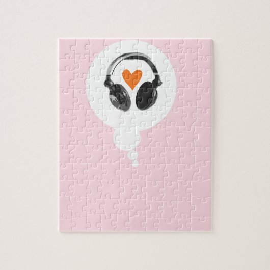 Een gedachtenbel met een hart en een hoofdtelefoon legpuzzel (Verticaal)