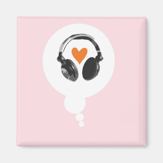Een gedachtenbel met een hart en een hoofdtelefoon magneet (Voorkant)