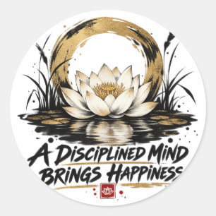 Een gedisciplineerde geest brengt geluk Lotus Stic Ronde Sticker