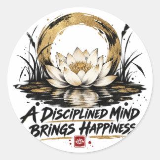 Een gedisciplineerde geest brengt geluk Lotus Stic Ronde Sticker