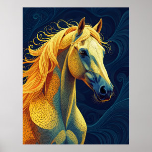 Een geel blauwe paard poster