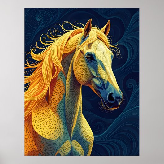 Een geel blauwe paard poster (Voorkant)