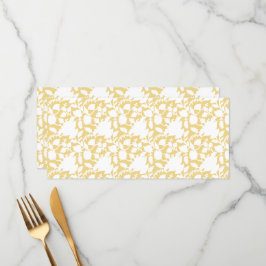 Een geel tapijt met een zich herhalend motief lijk menu