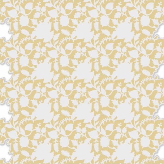 Een geel tapijt met een zich herhalend motief lijk sticker (Voorkant)