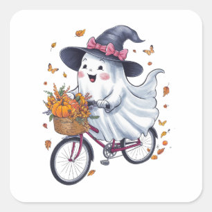 Een geest die op een fiets rijdt vierkante sticker