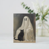 Een geest en een zwarte kat briefkaart (Staand voorkant)