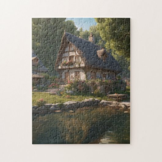 Een geheim dorp: huis bij de magische vijverpuzzel legpuzzel (Verticaal)