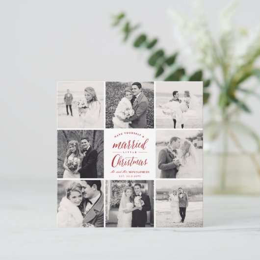 Een gehuwd kerstfeest 8 Foto modern huwelijk Feestdagenkaart (Staand voorkant)