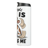 Een geïrriteerde Koe met vliegende papieren Thermosbeker (Geroteerd rechts)