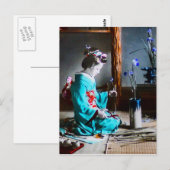 Een Geisha die Iris Flowers  oud Japan schikt Briefkaart (Voorkant / Achterkant)