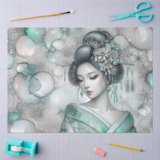 Een geisha in groene ontwerpreeks #23 tissuepapier (Craft)
