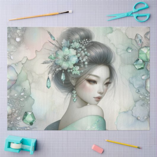 Een geisha in groene ontwerpreeks #25 tissuepapier (Craft)