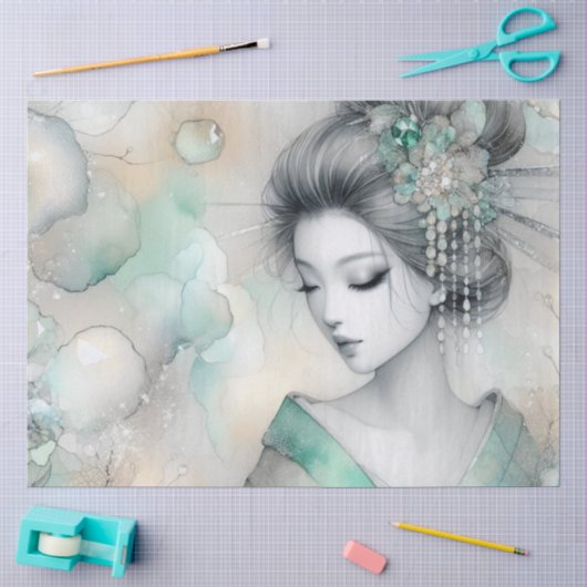 Een geisha in groene ontwerpreeks #27 tissuepapier (Craft)