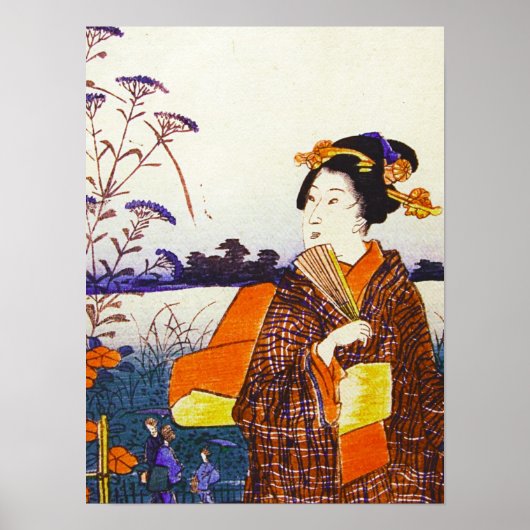 Een geisha van het Japanse waterbos Ukiyo-E Poster (Voorkant)